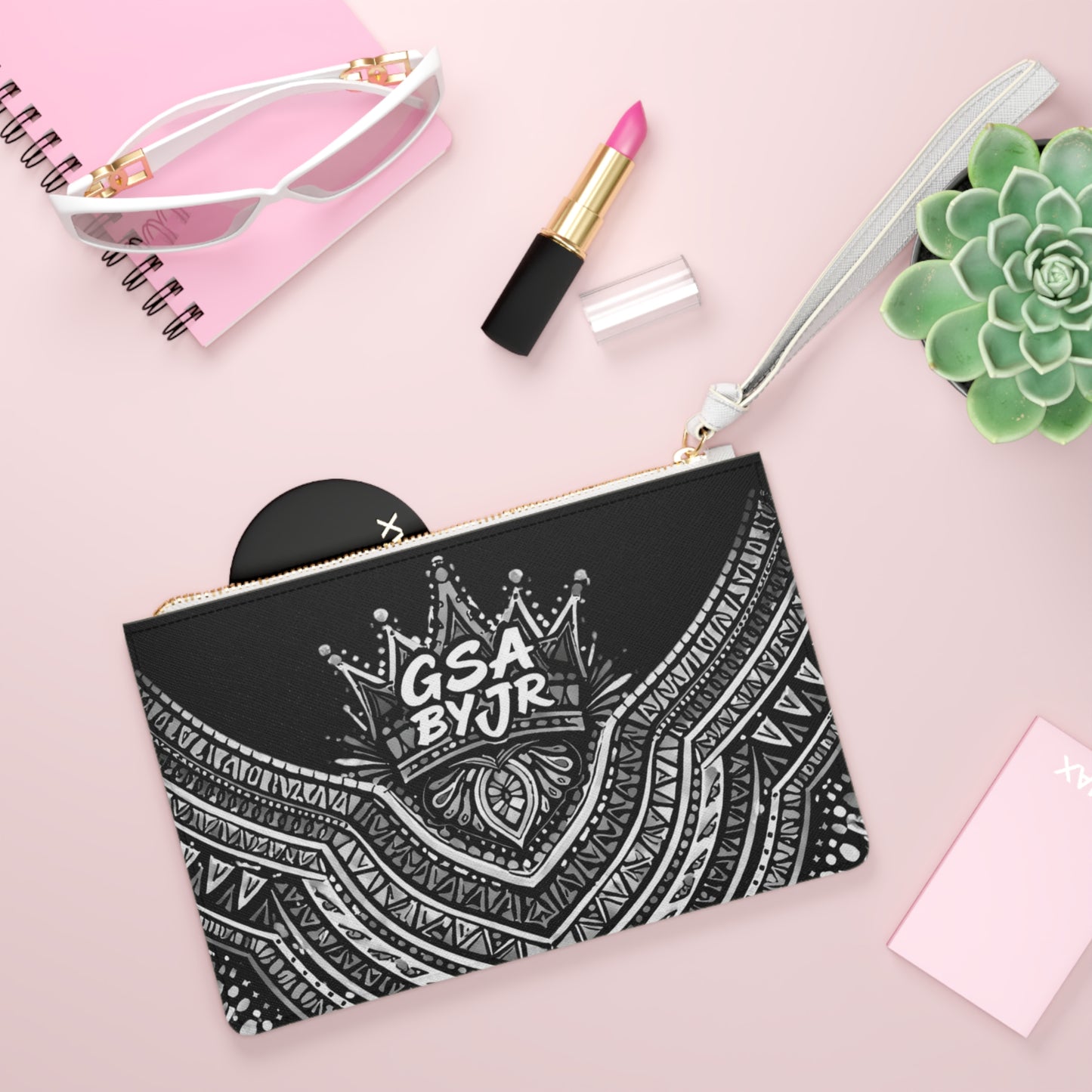 GSA BY JR Black White Boho Wristlet Clutch Bag