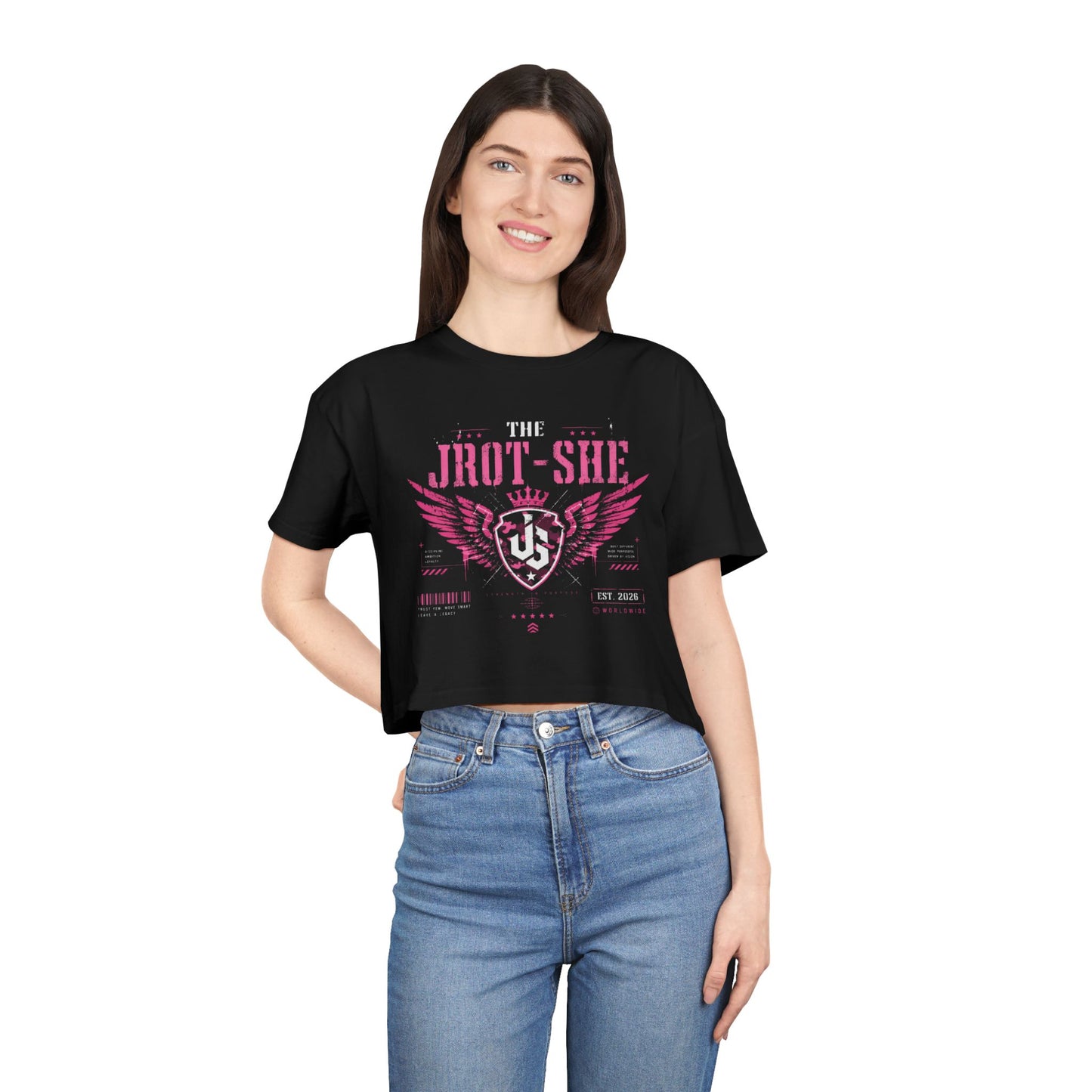 JROT-SHE Winged Crest Graphic Crop Top
