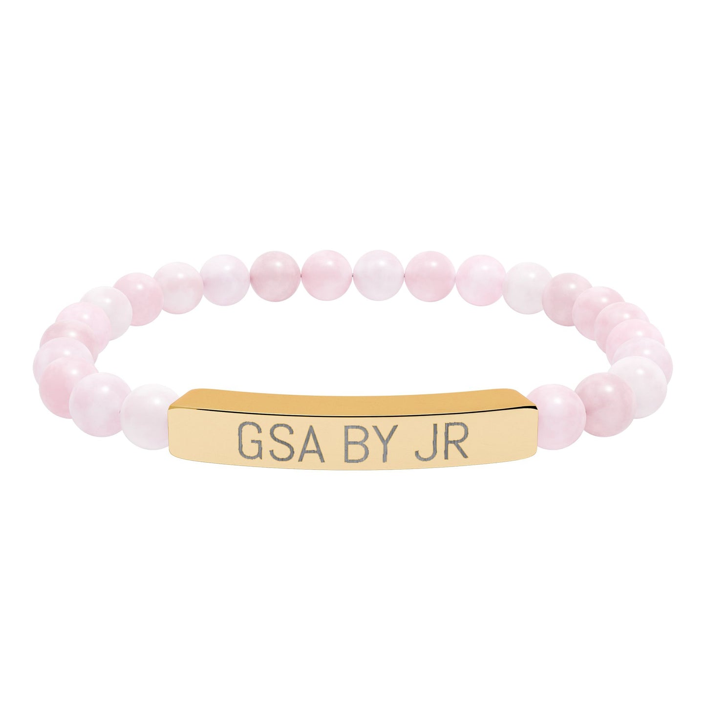Engravable Natural Stone Bead Bracelet with Metal Bar — Personalized Stretch Bracelet