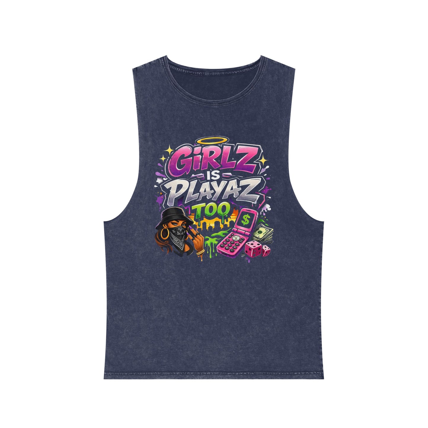 GSA BY JR " Girlz Is Playaz Too " Stonewash Tank Top
