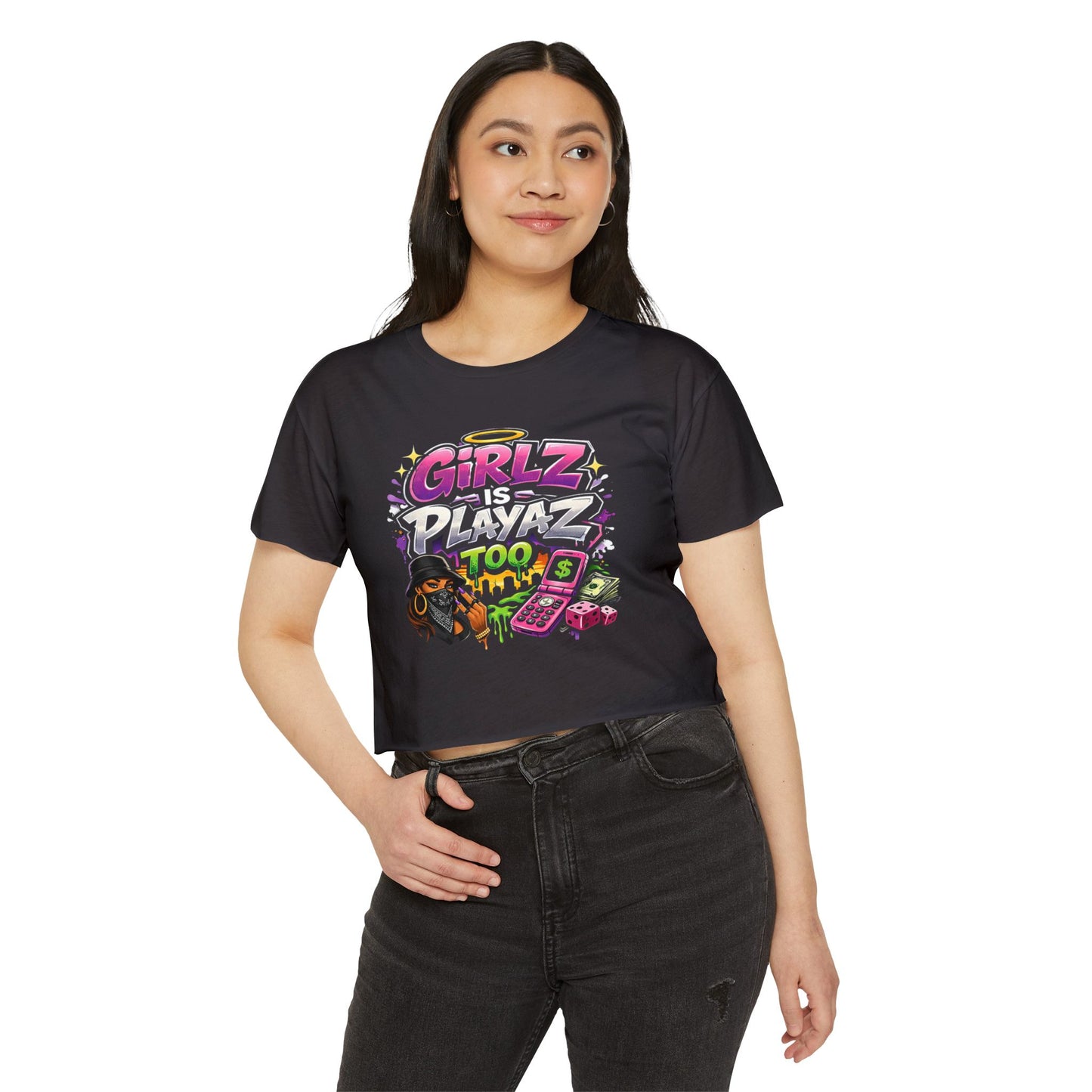 GSA BY JR " Girlz Is Playaz Too " Cropped Tee