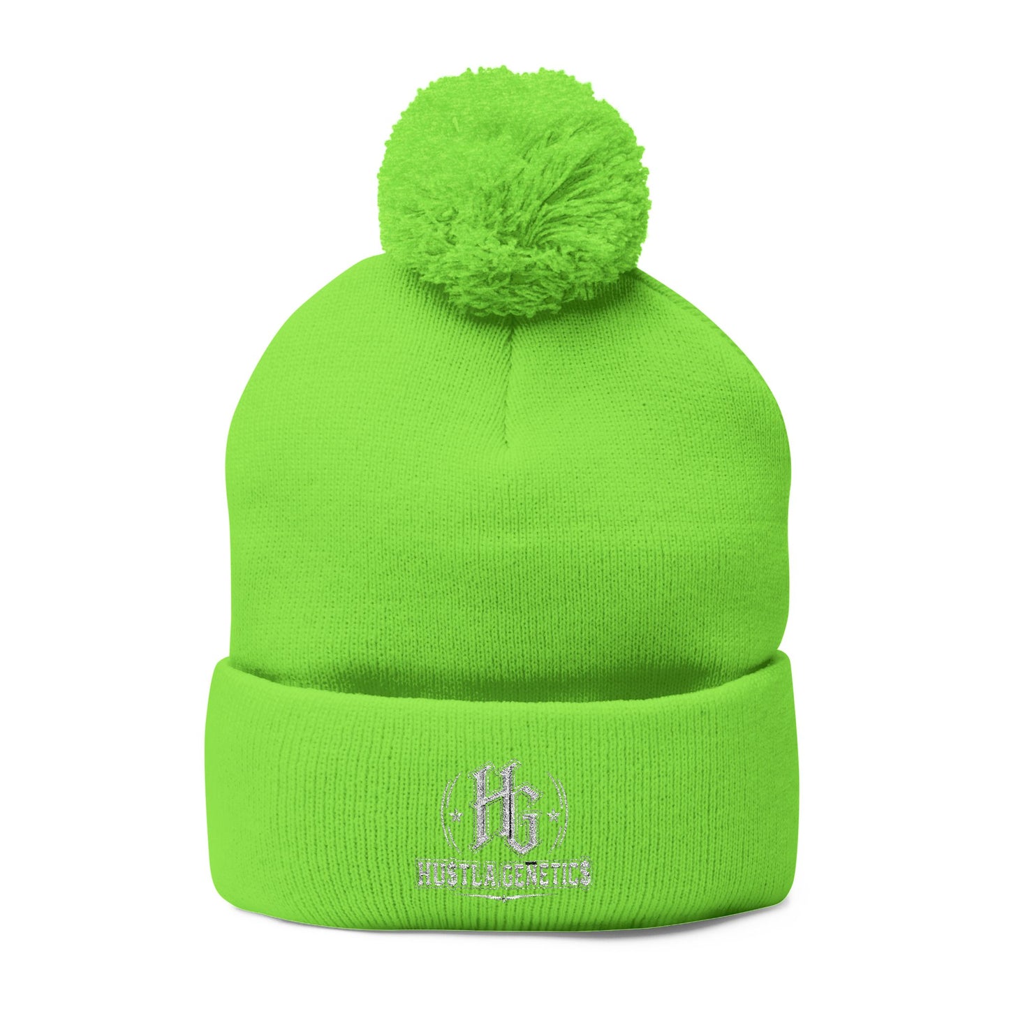 Hustla Genetics Embroidered Pom-Pom Knit Beanie