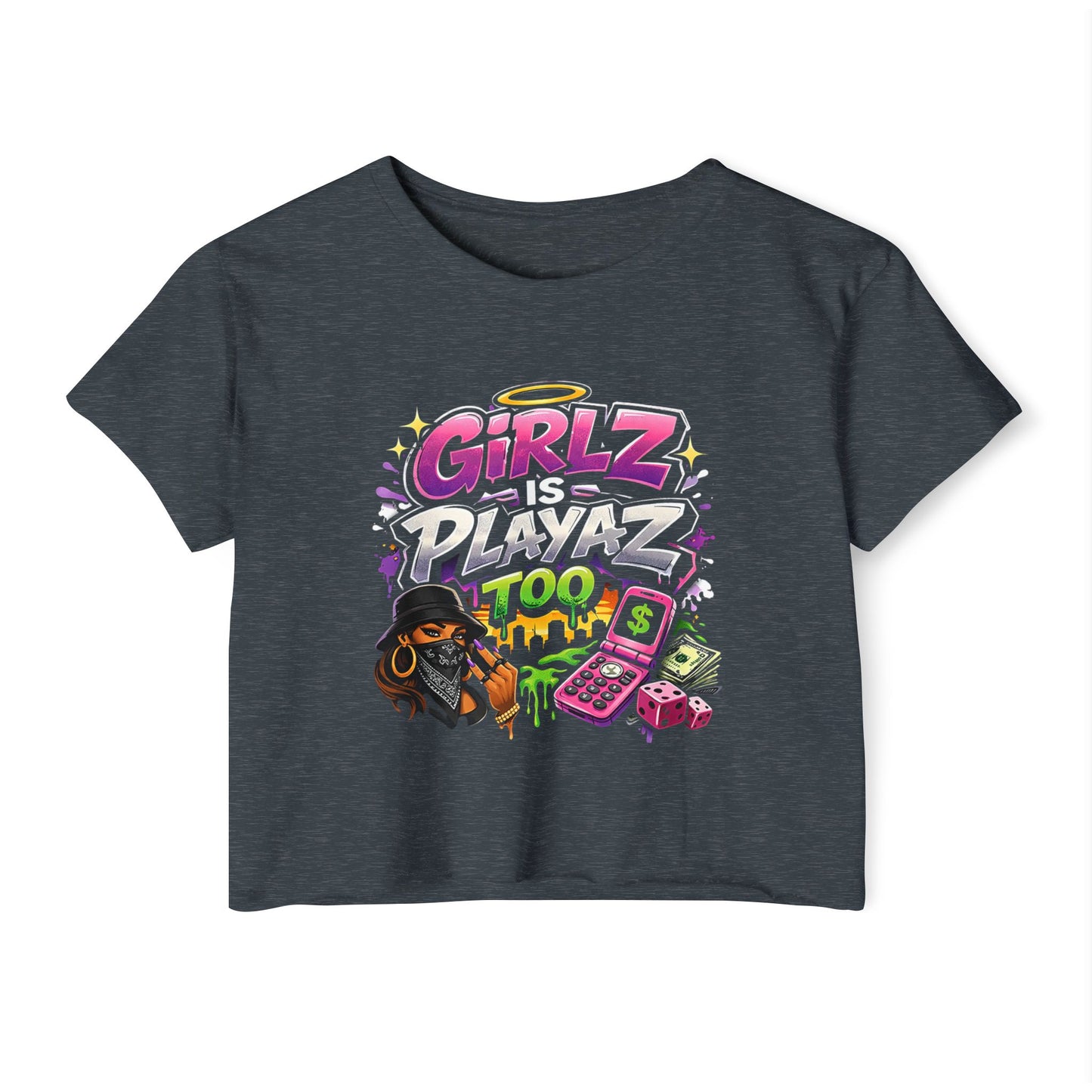 GSA BY JR " Girlz Is Playaz Too " Cropped Tee