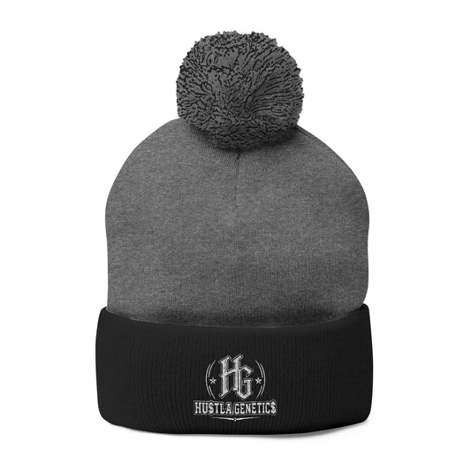 Hustla Genetics Embroidered Pom-Pom Knit Beanie