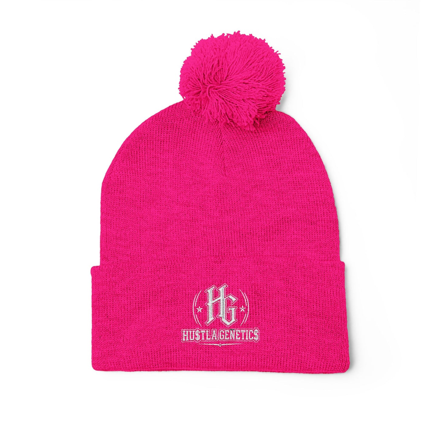 Hustla Genetics Embroidered Pom-Pom Knit Beanie