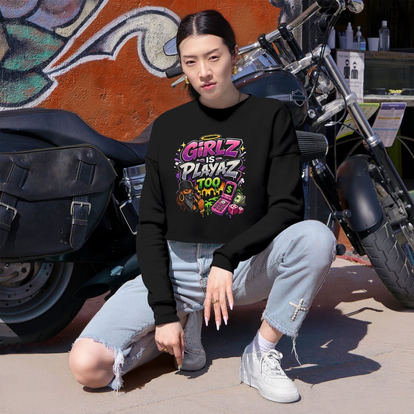GSA BY JR " Girlz Is Playaz Too " Cropped Sweatshirt