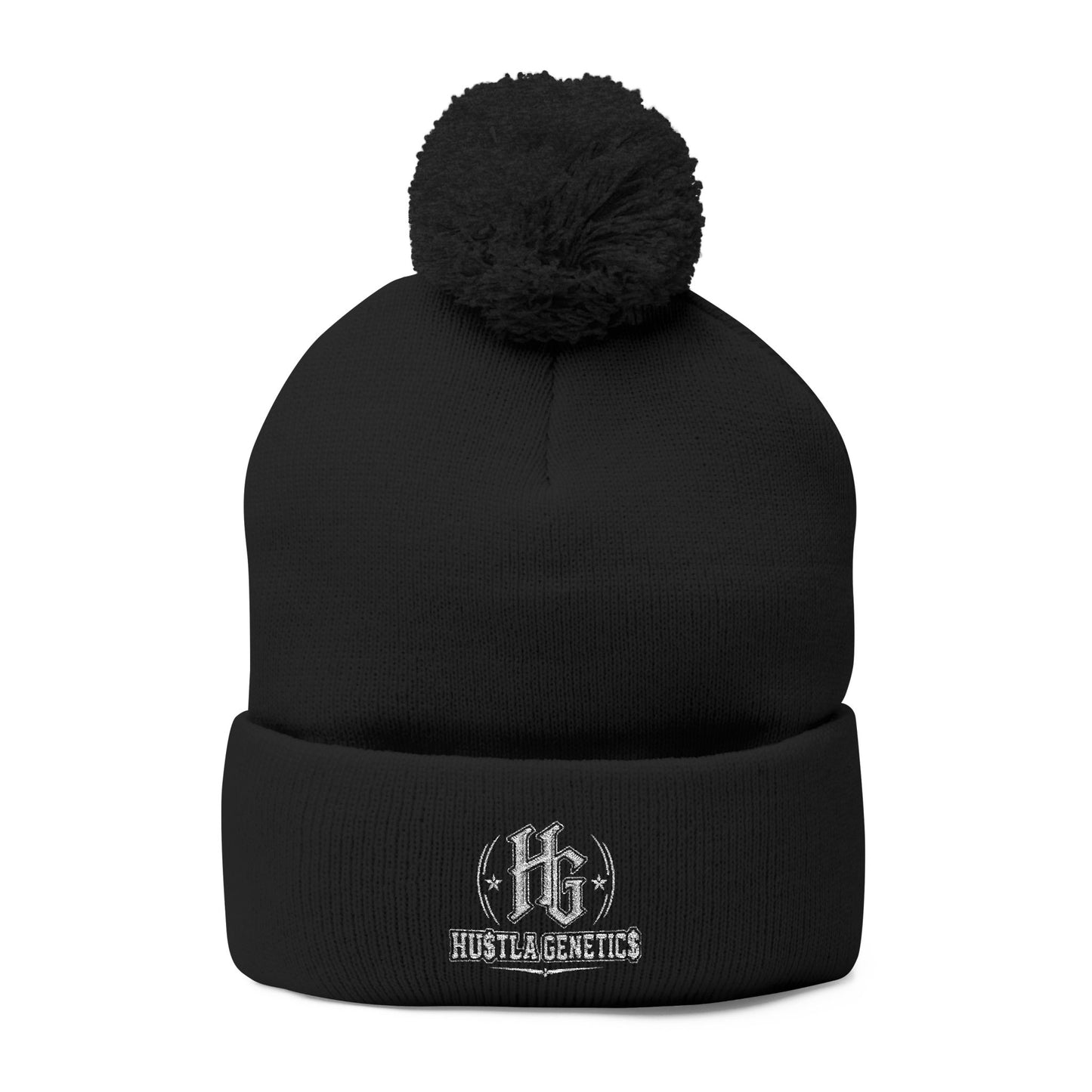 Hustla Genetics Embroidered Pom-Pom Knit Beanie