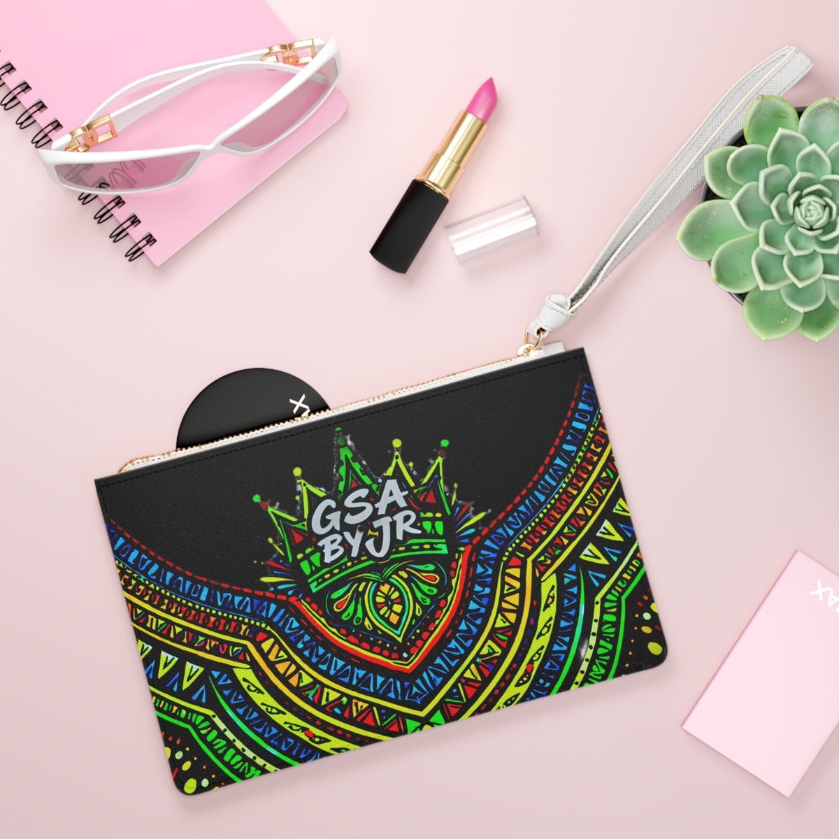 Tribal Neon Mandala Clutch Bag