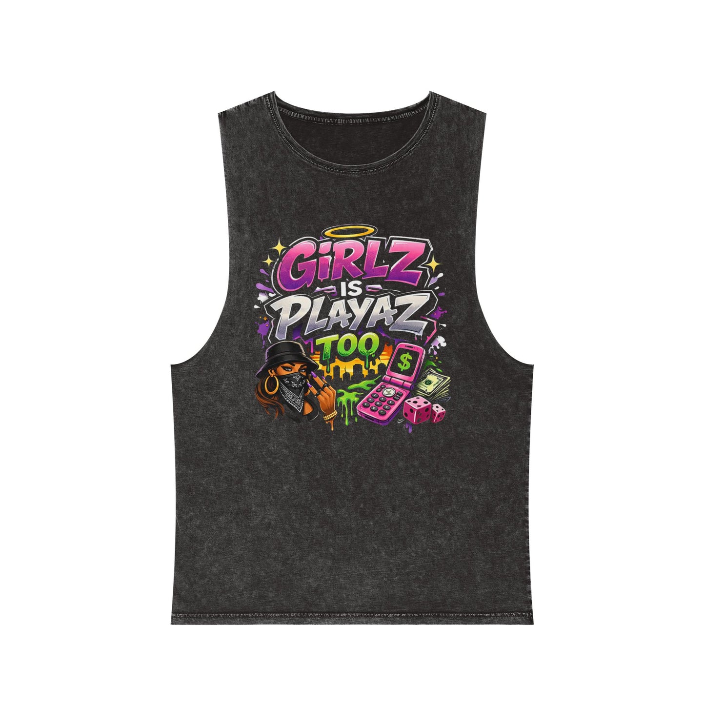 GSA BY JR " Girlz Is Playaz Too " Stonewash Tank Top