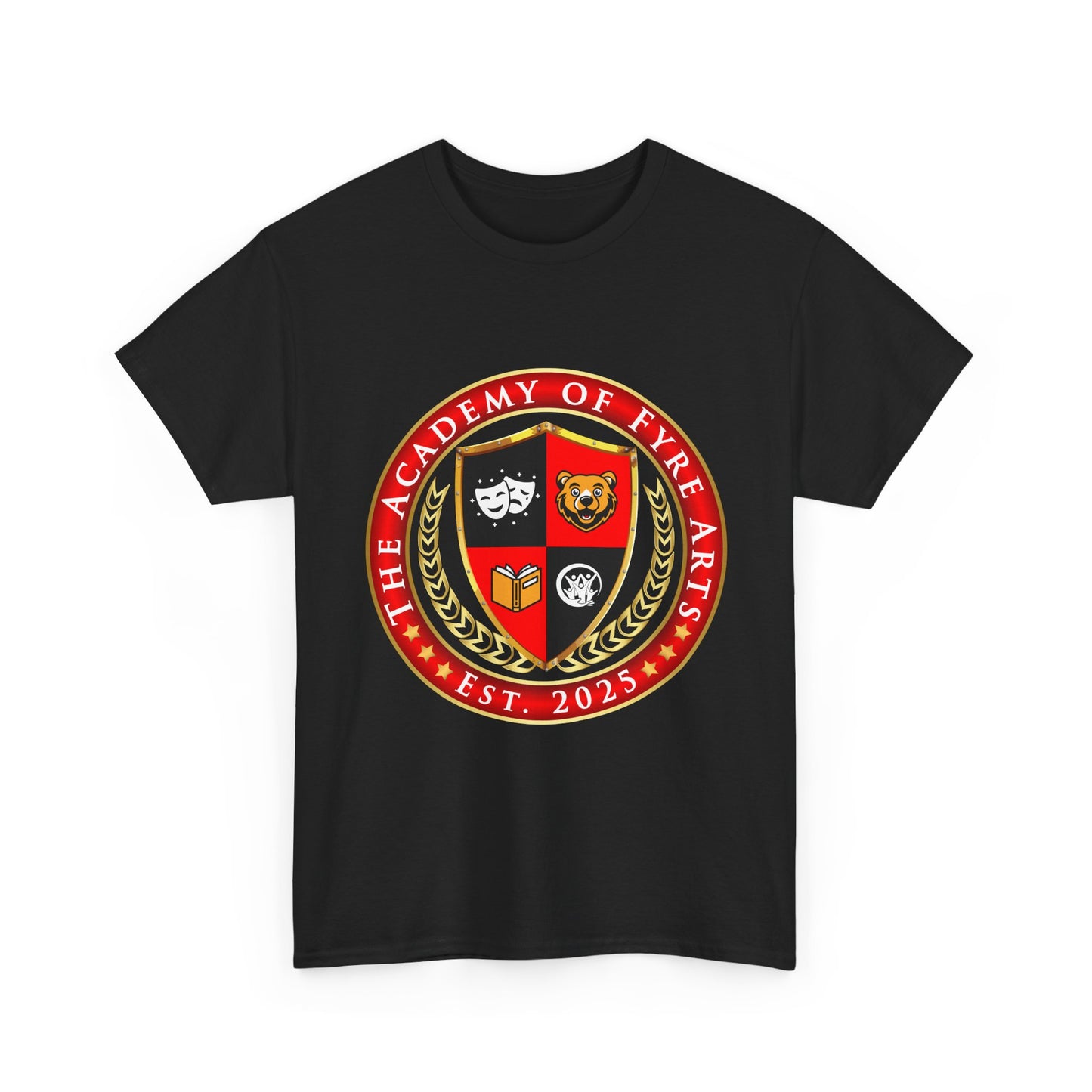 The Academy of Fyre Arts Seal T-Shirt — Theatre & Drama School Logo Tee (Est. 2025)