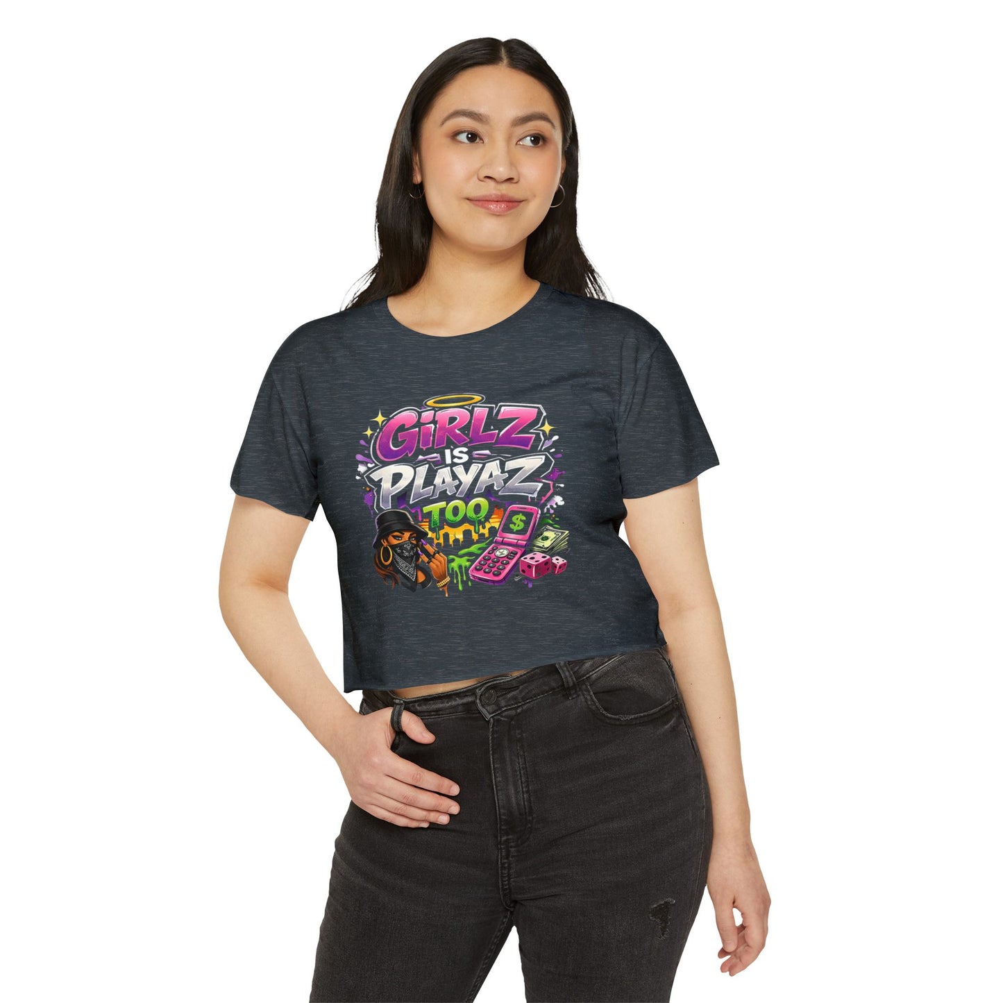 GSA BY JR " Girlz Is Playaz Too " Cropped Tee