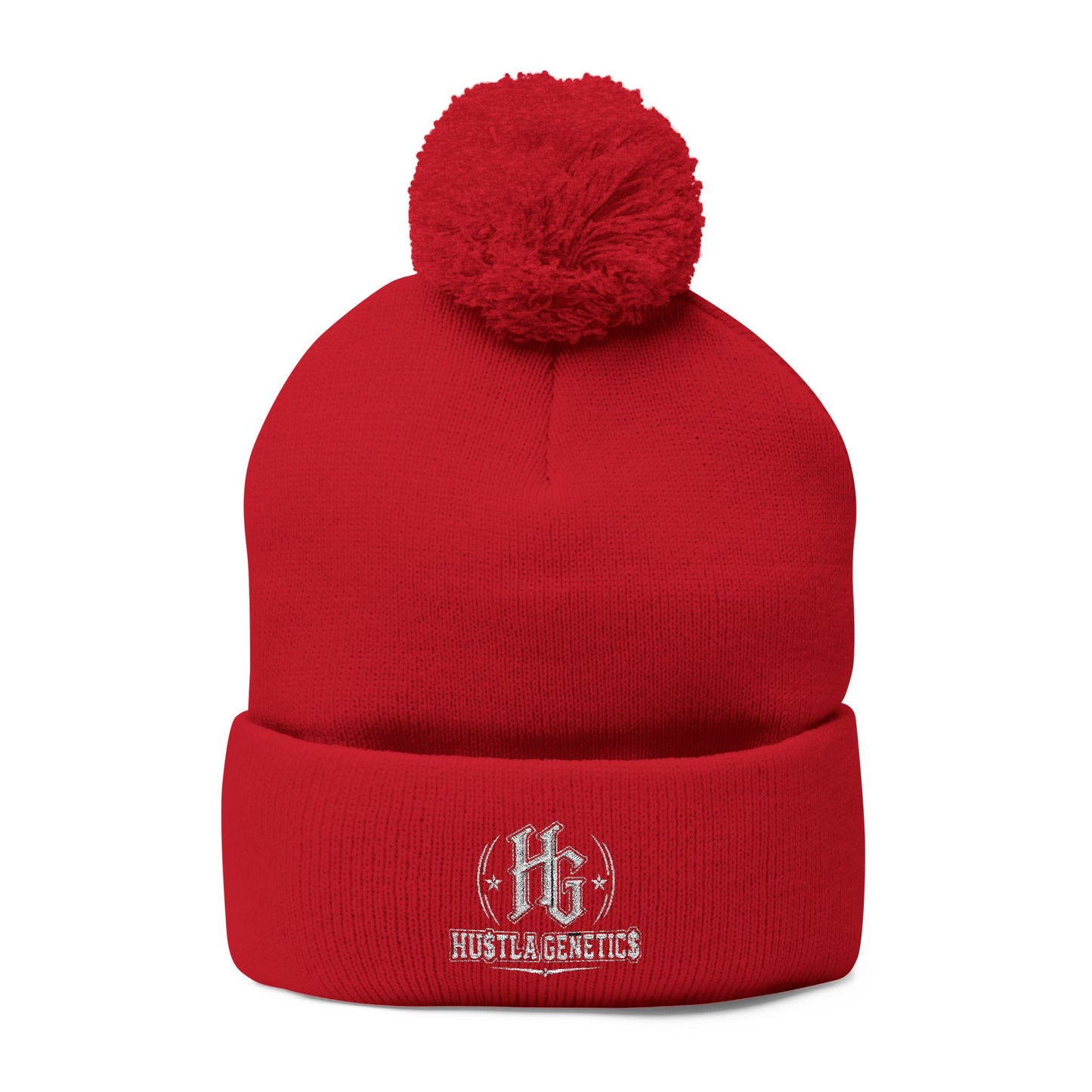 Hustla Genetics Embroidered Pom-Pom Knit Beanie