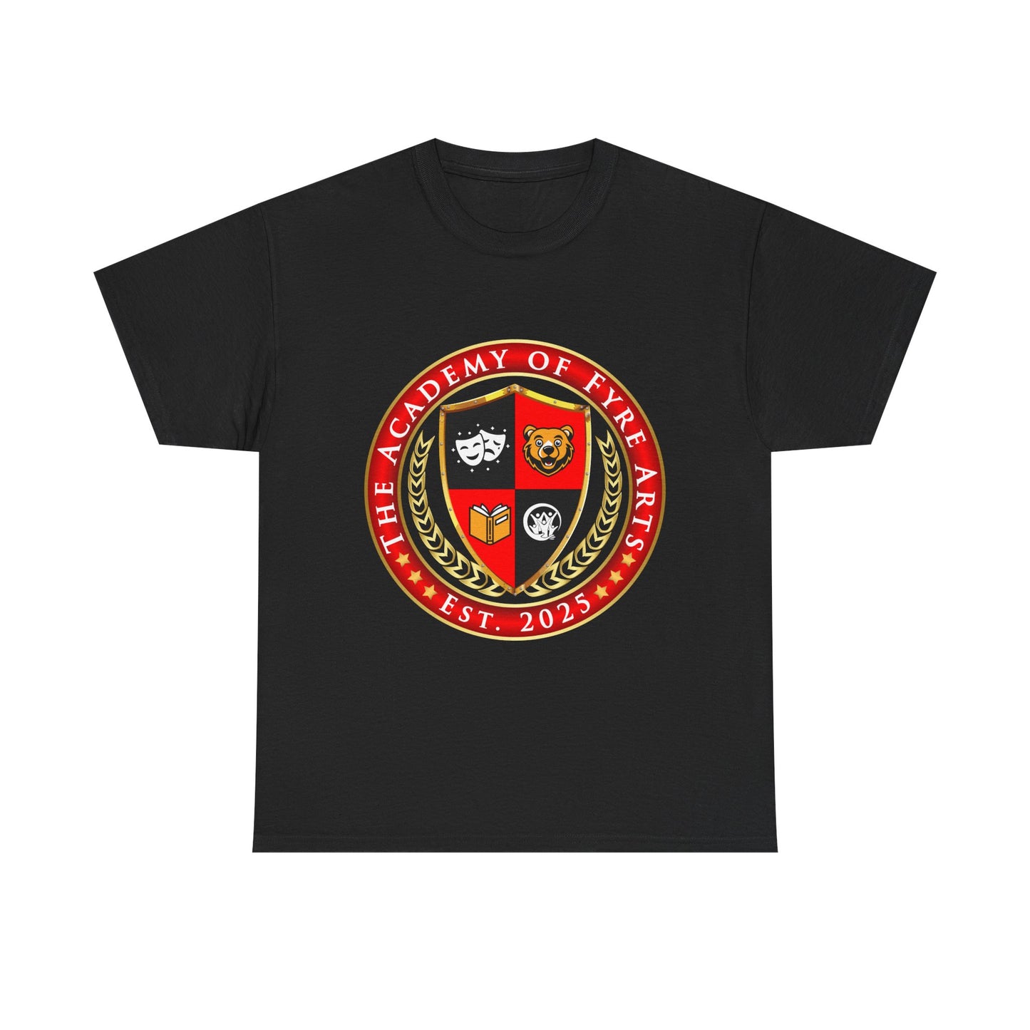 The Academy of Fyre Arts Seal T-Shirt — Theatre & Drama School Logo Tee (Est. 2025)