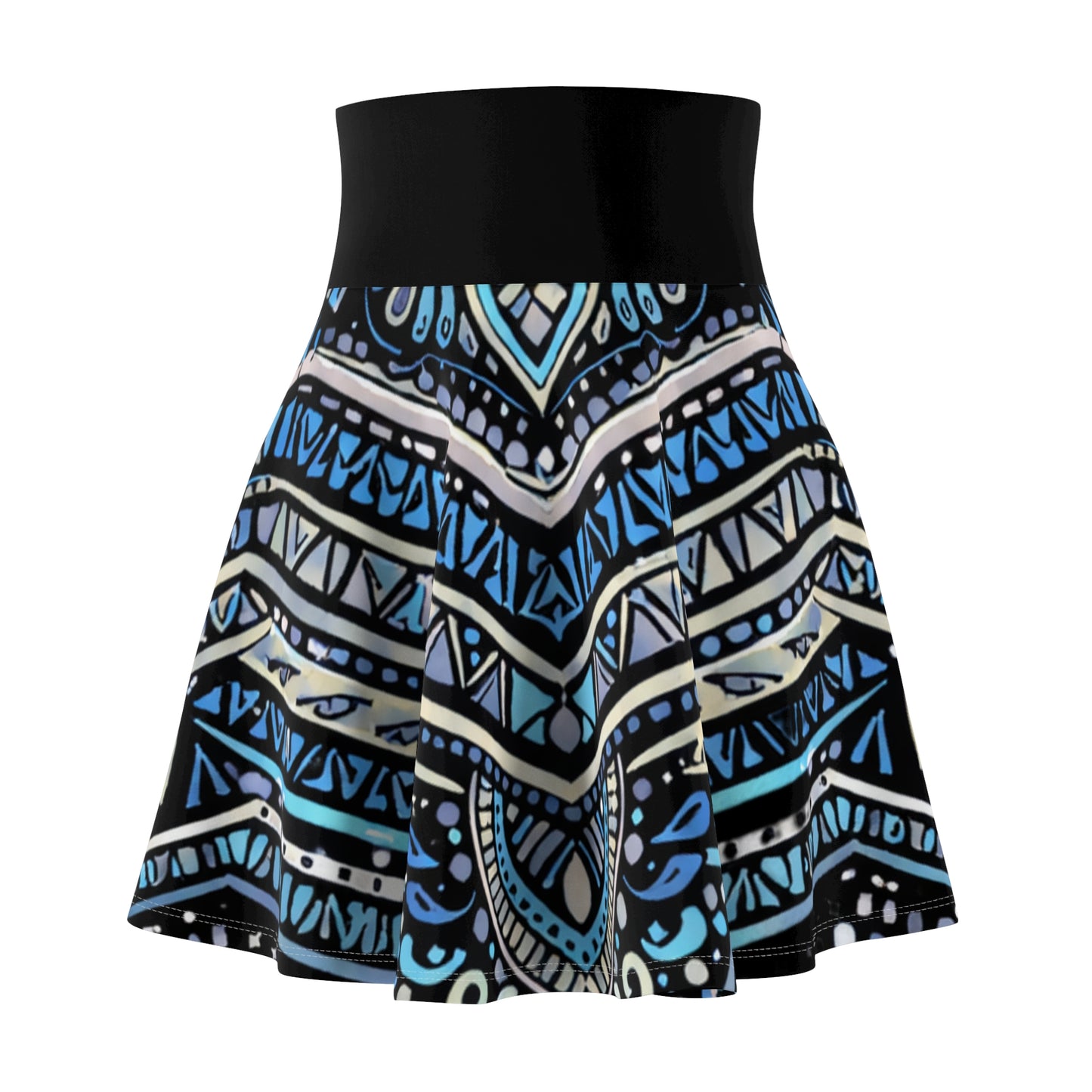 GSA BY JR Blue Tribal High-Waist Skater Skirt