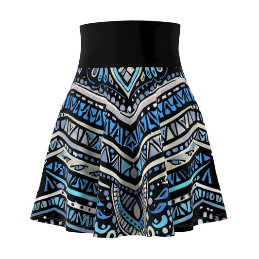GSA BY JR Blue Tribal High-Waist Skater Skirt