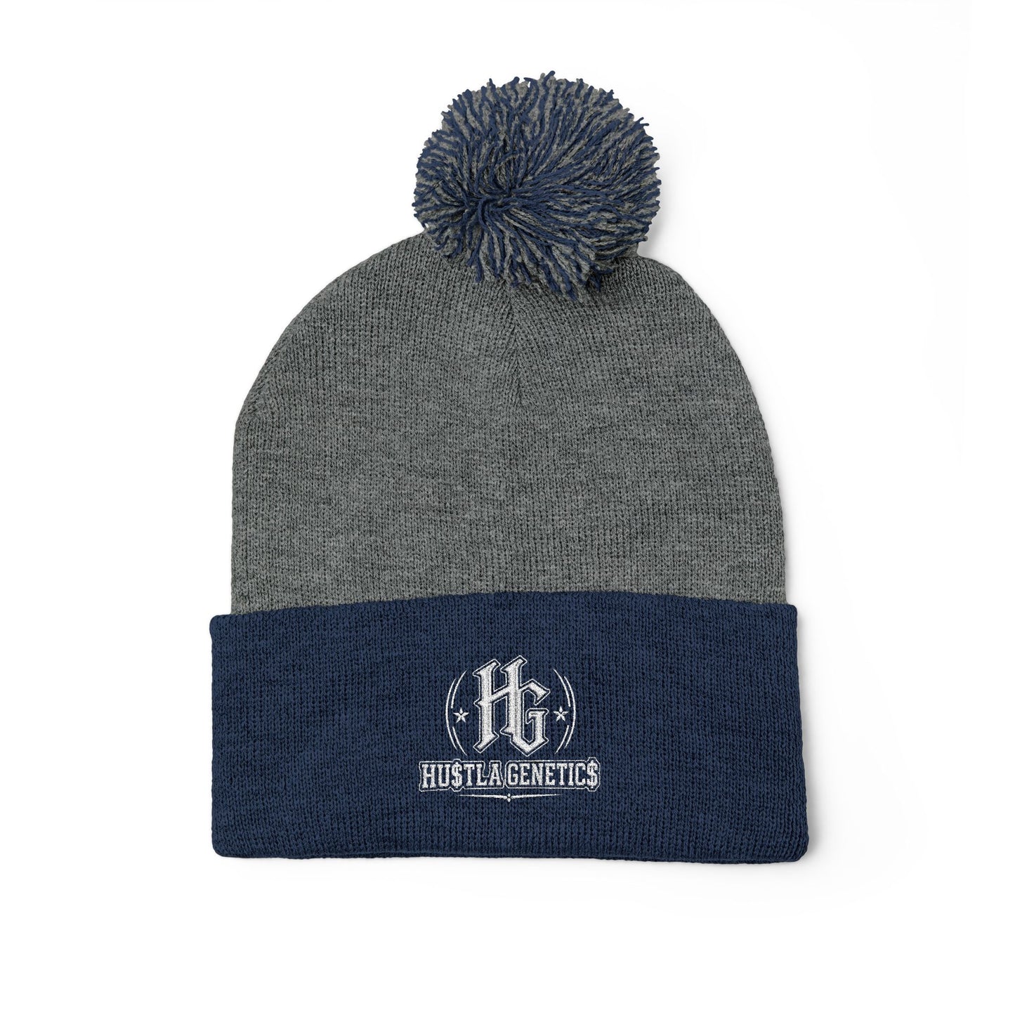 Hustla Genetics Embroidered Pom-Pom Knit Beanie