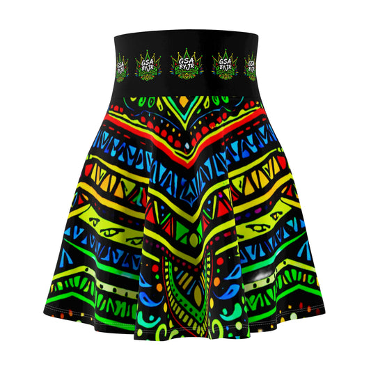 Tribal Neon Mandala Skater Skirt