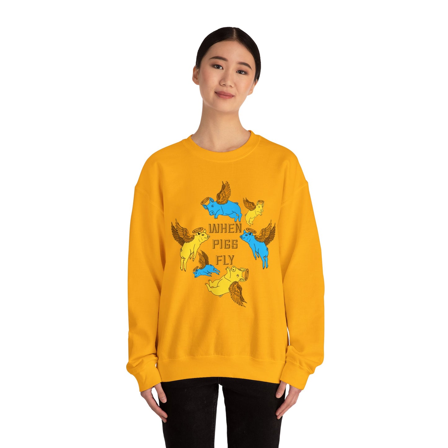 When Pigs Fly Sweatshirt ( Blue/ Gold )