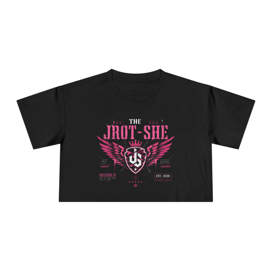 JROT-SHE Winged Crest Graphic Crop Top