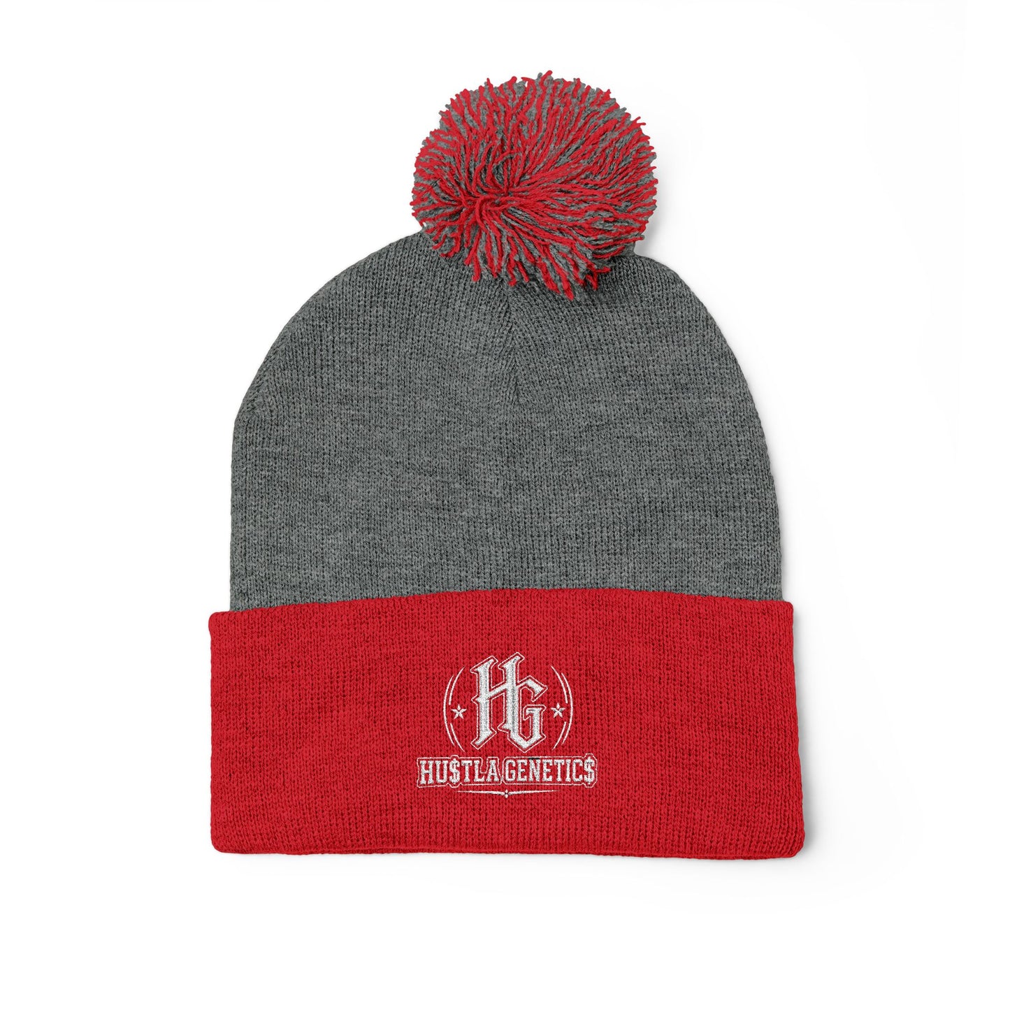 Hustla Genetics Embroidered Pom-Pom Knit Beanie