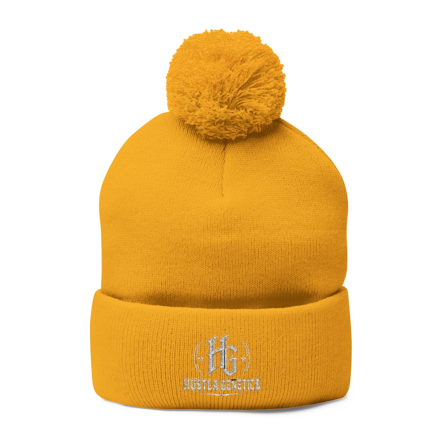 Hustla Genetics Embroidered Pom-Pom Knit Beanie
