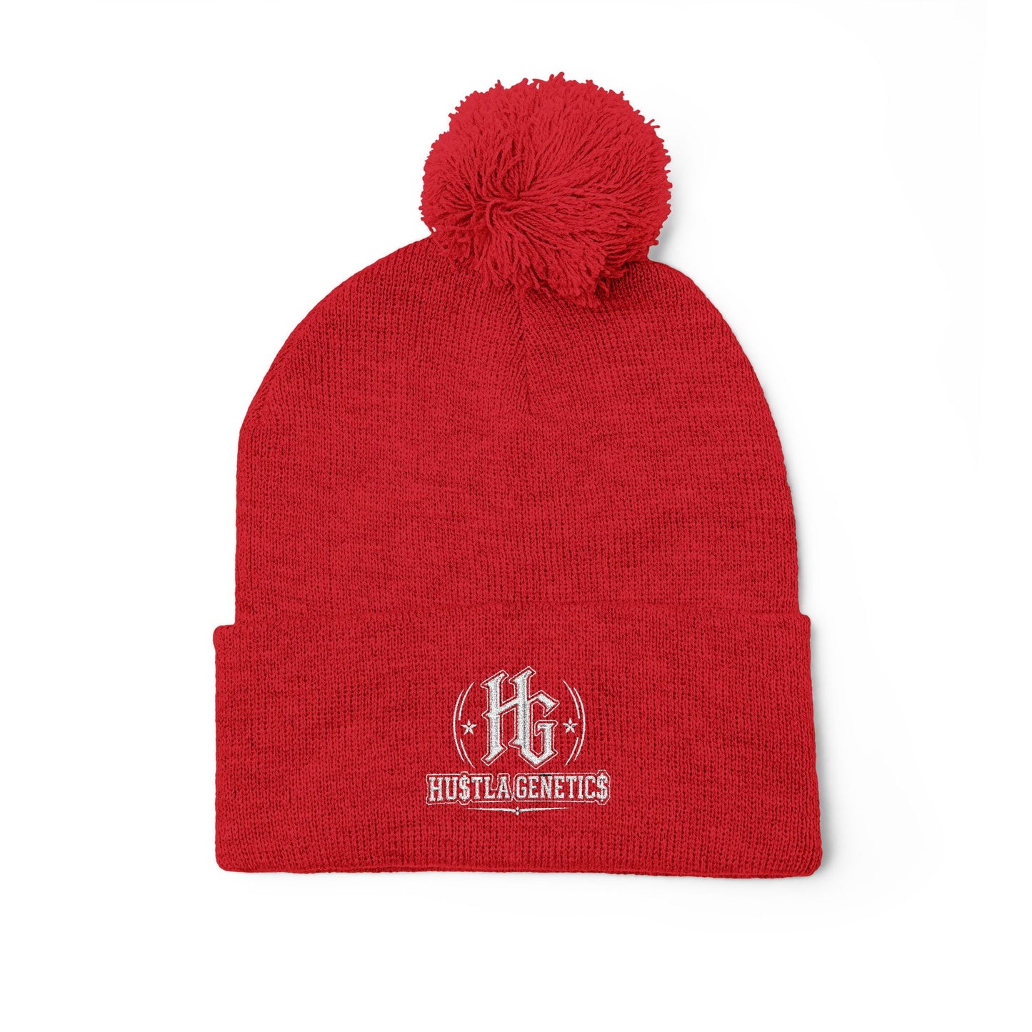 Hustla Genetics Embroidered Pom-Pom Knit Beanie