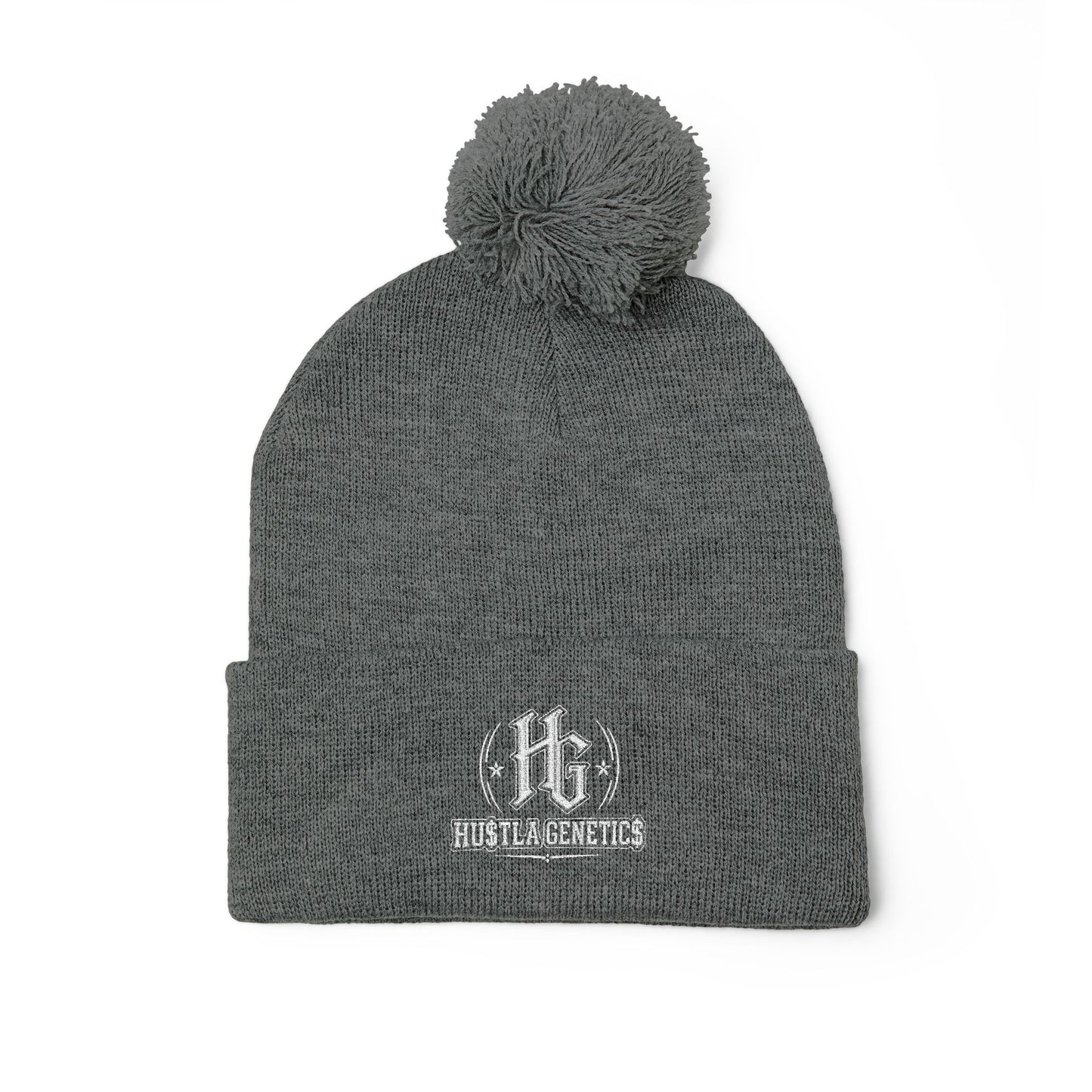 Hustla Genetics Embroidered Pom-Pom Knit Beanie