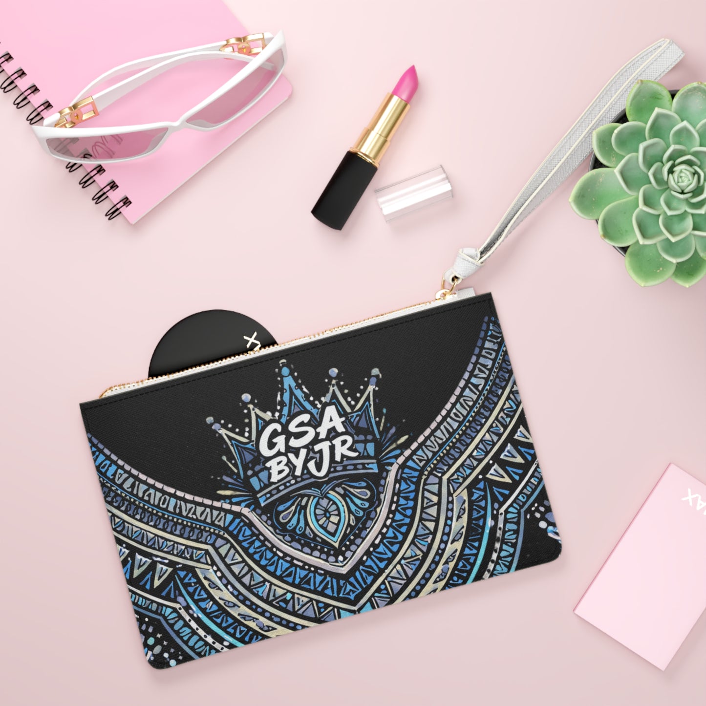 GSA BY JR Blue Mandala Crown Wristlet Clutch Bag