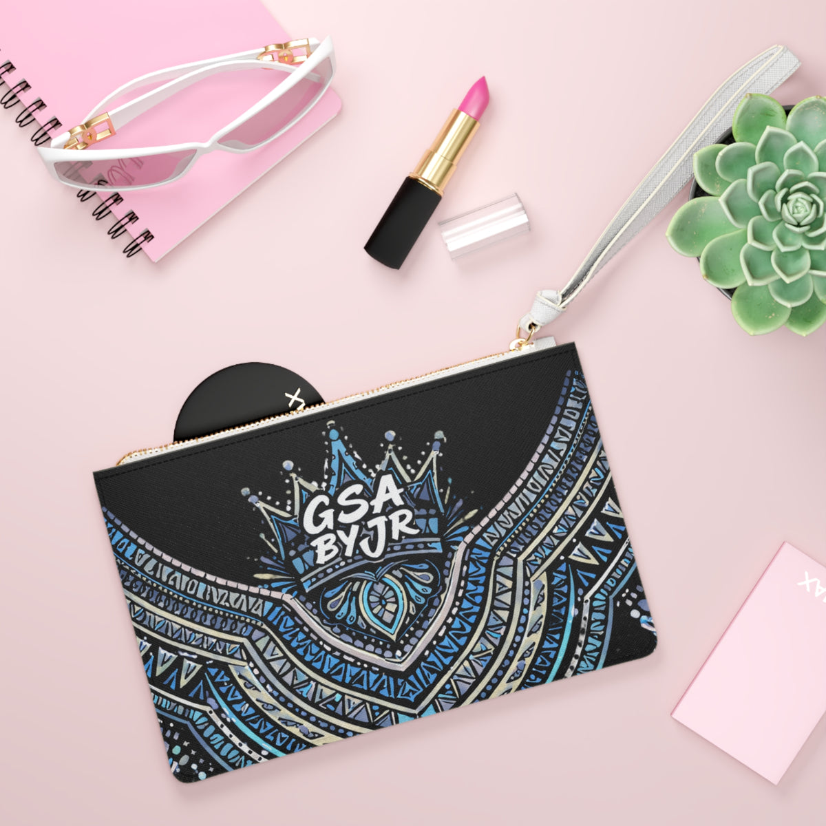 Blue Mandala Wristlet Clutch Bag