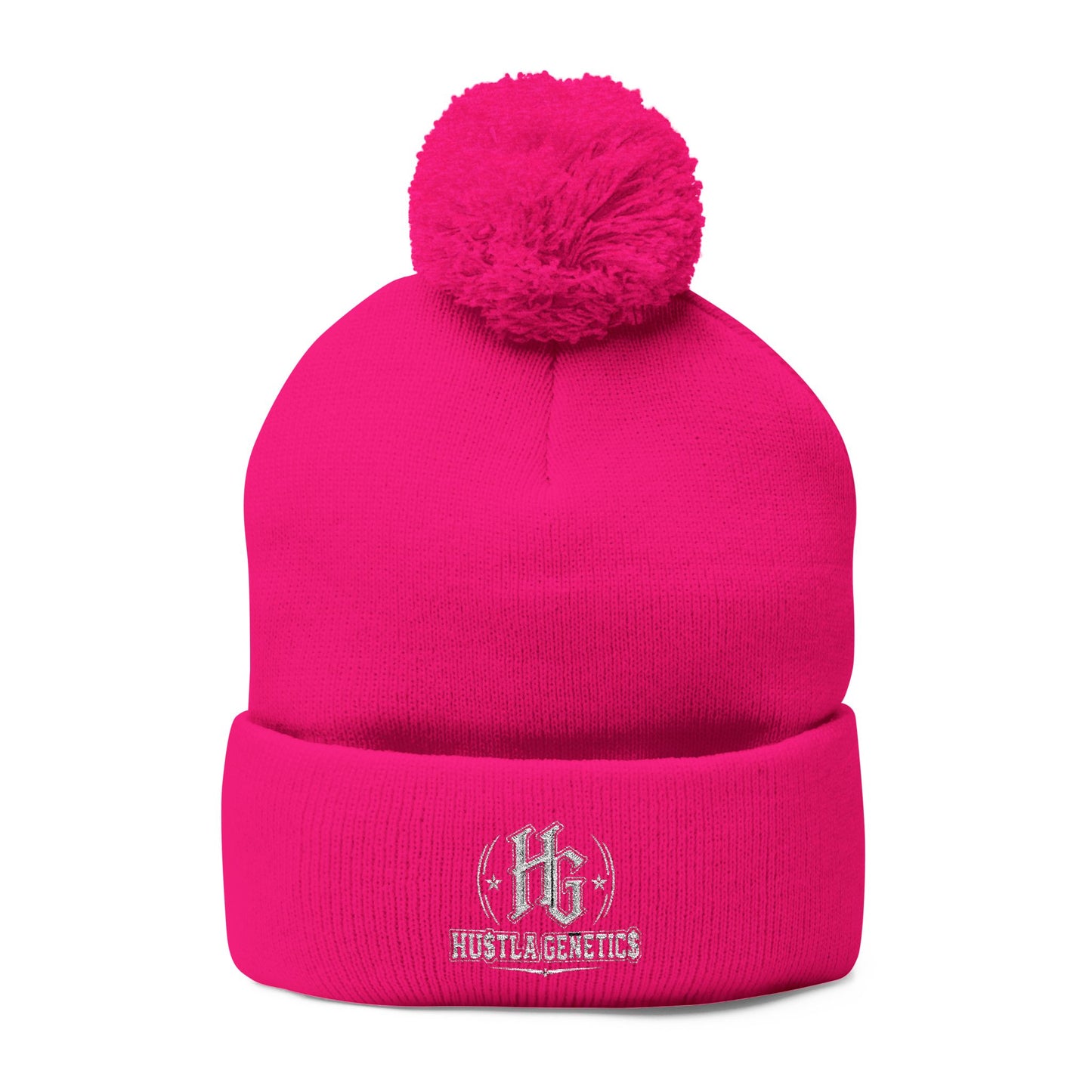 Hustla Genetics Embroidered Pom-Pom Knit Beanie