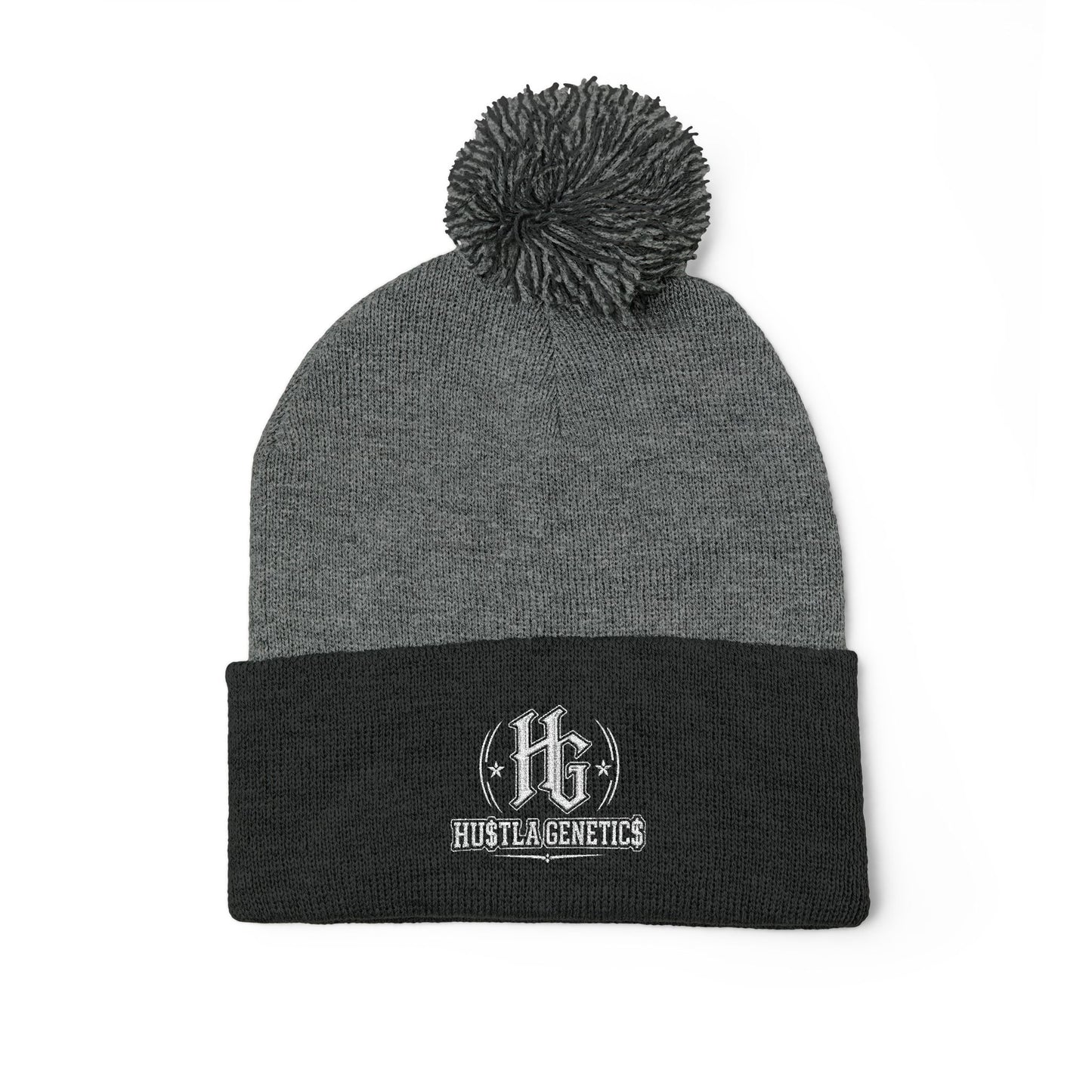 Hustla Genetics Embroidered Pom-Pom Knit Beanie