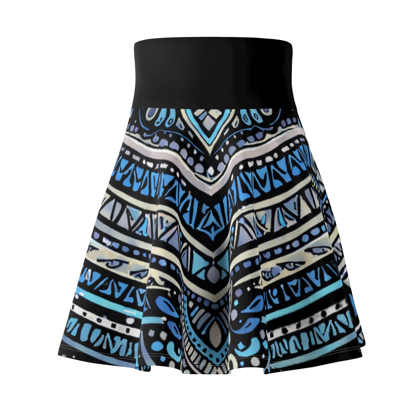 GSA BY JR Blue Tribal High-Waist Skater Skirt