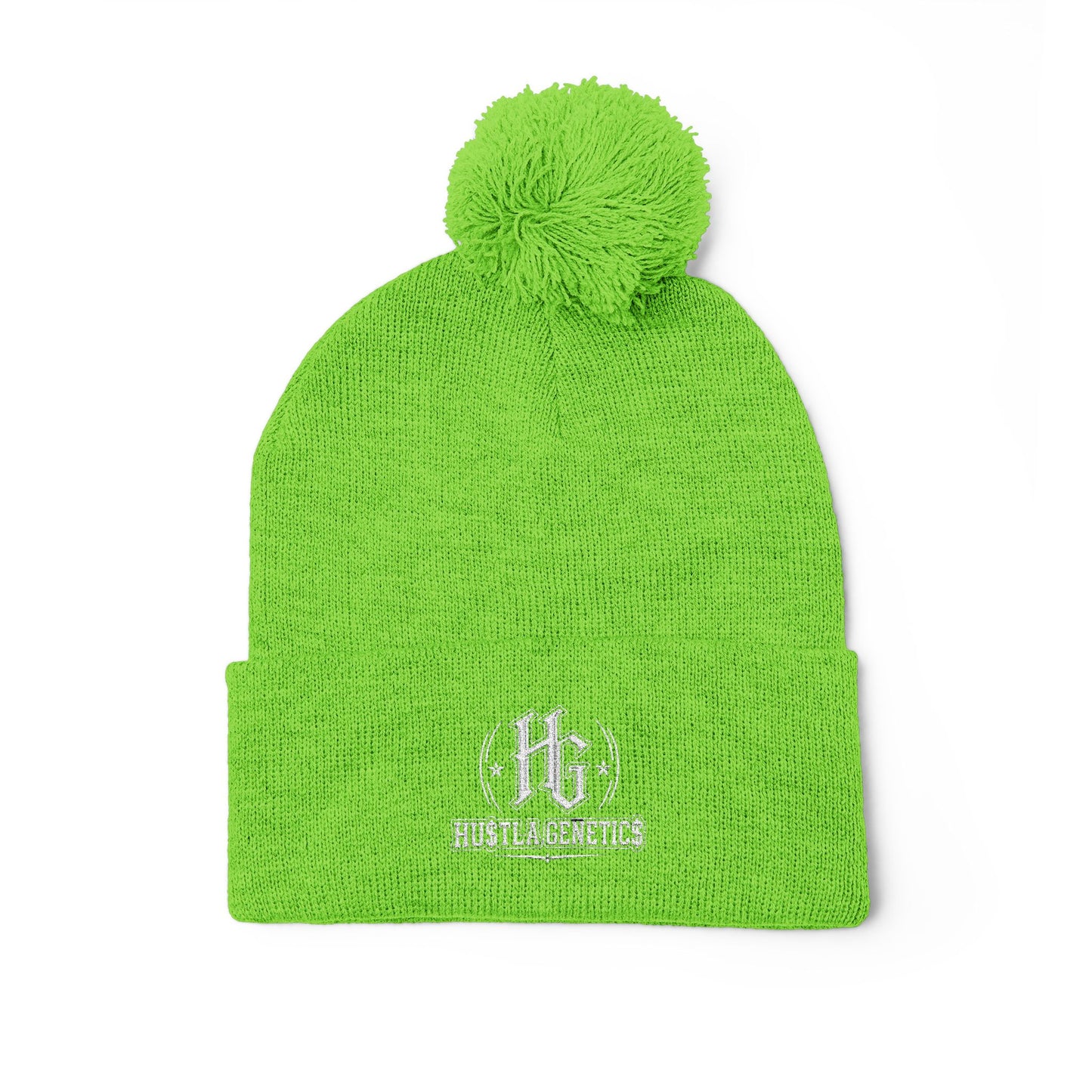 Hustla Genetics Embroidered Pom-Pom Knit Beanie