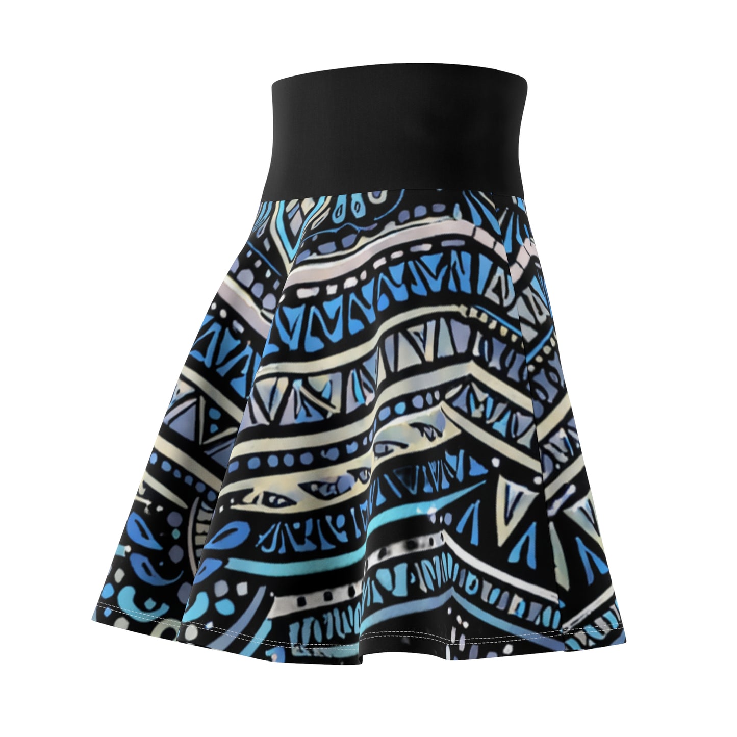 GSA BY JR Blue Tribal High-Waist Skater Skirt