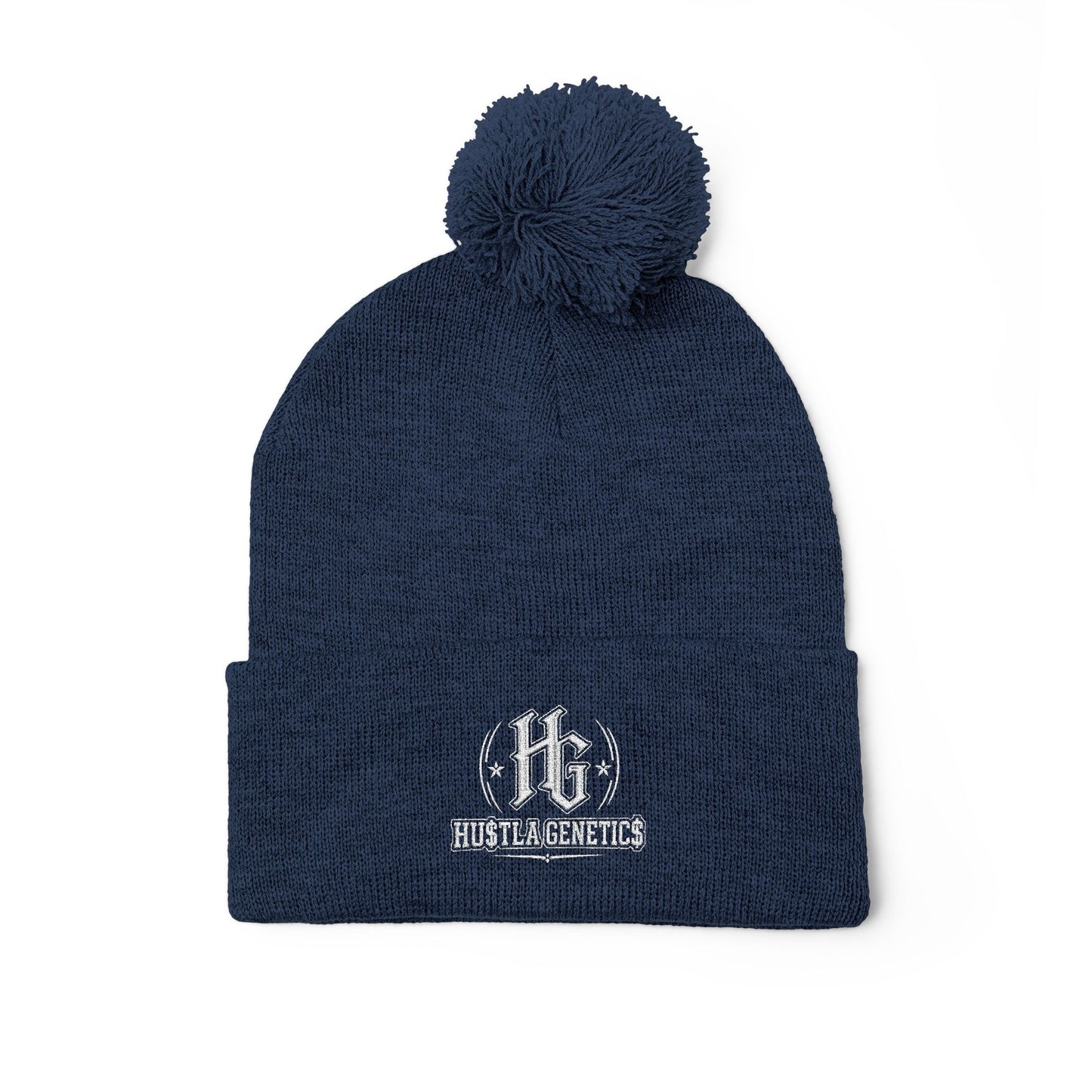 Hustla Genetics Embroidered Pom-Pom Knit Beanie