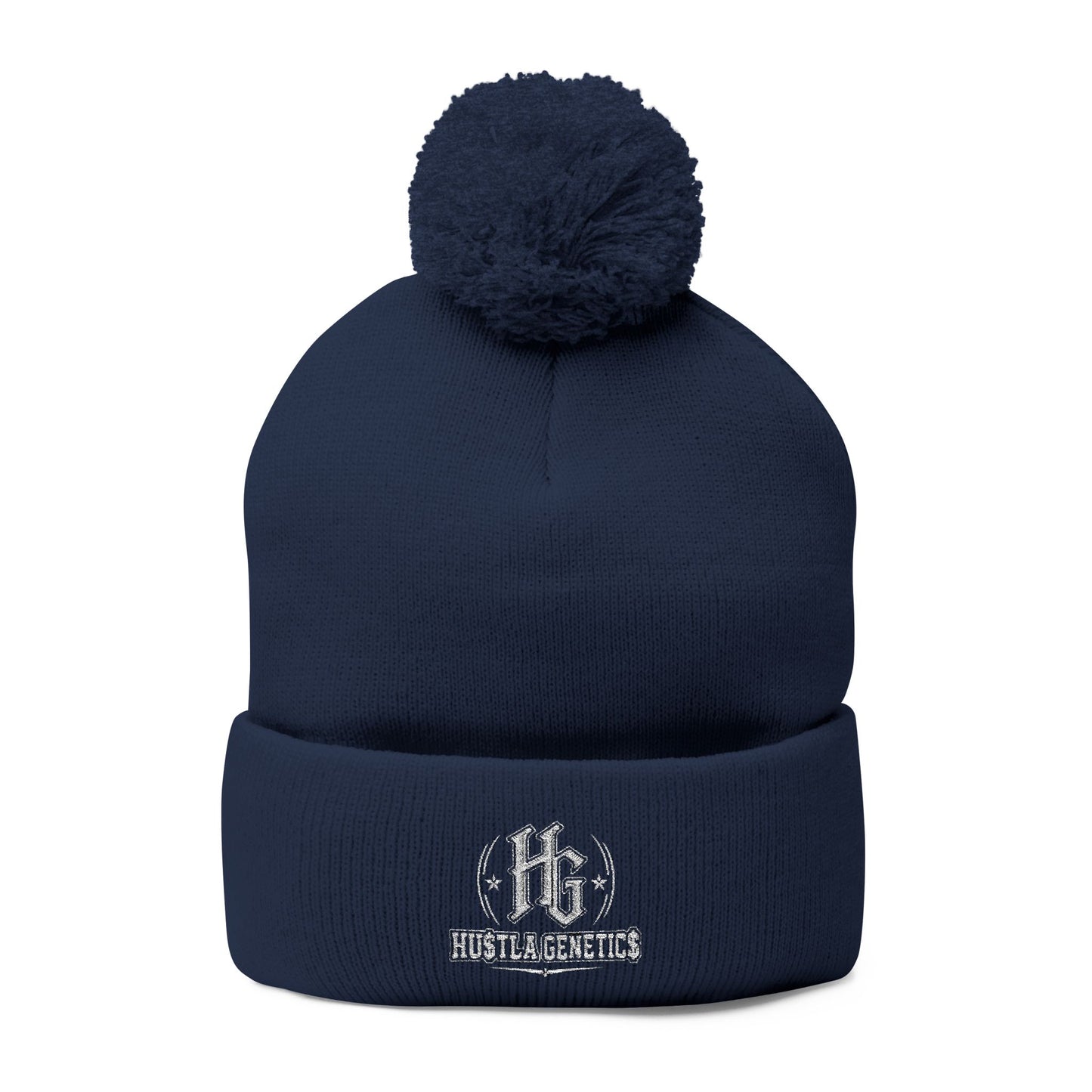 Hustla Genetics Embroidered Pom-Pom Knit Beanie