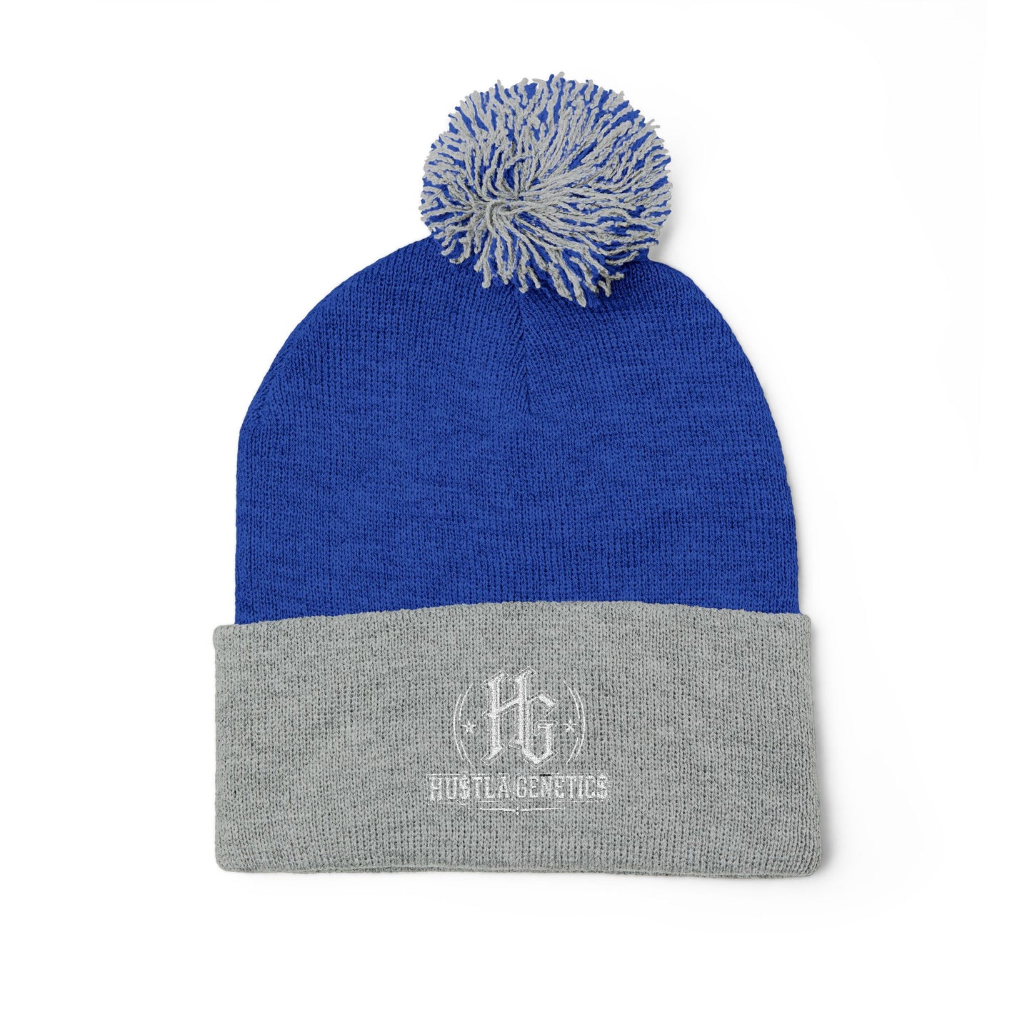 Hustla Genetics Embroidered Pom-Pom Knit Beanie