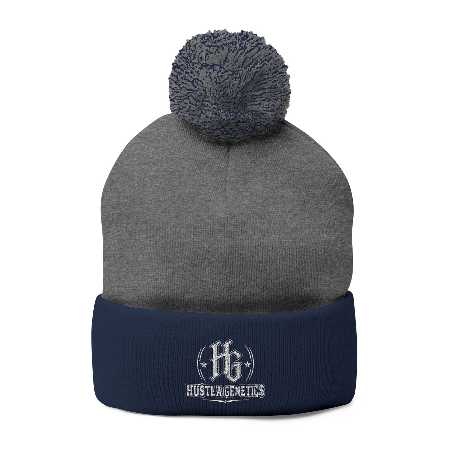 Hustla Genetics Embroidered Pom-Pom Knit Beanie