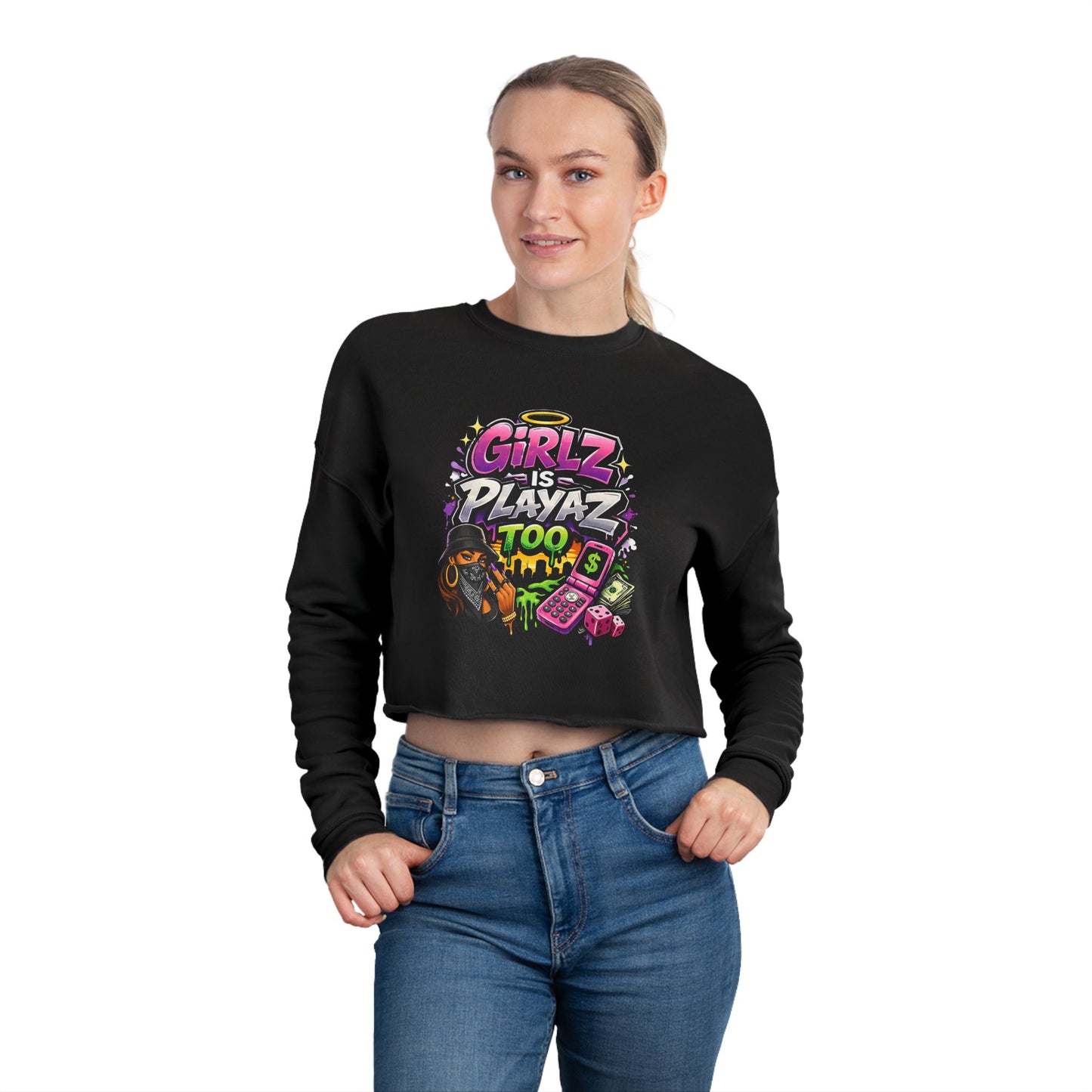GSA BY JR " Girlz Is Playaz Too " Cropped Sweatshirt