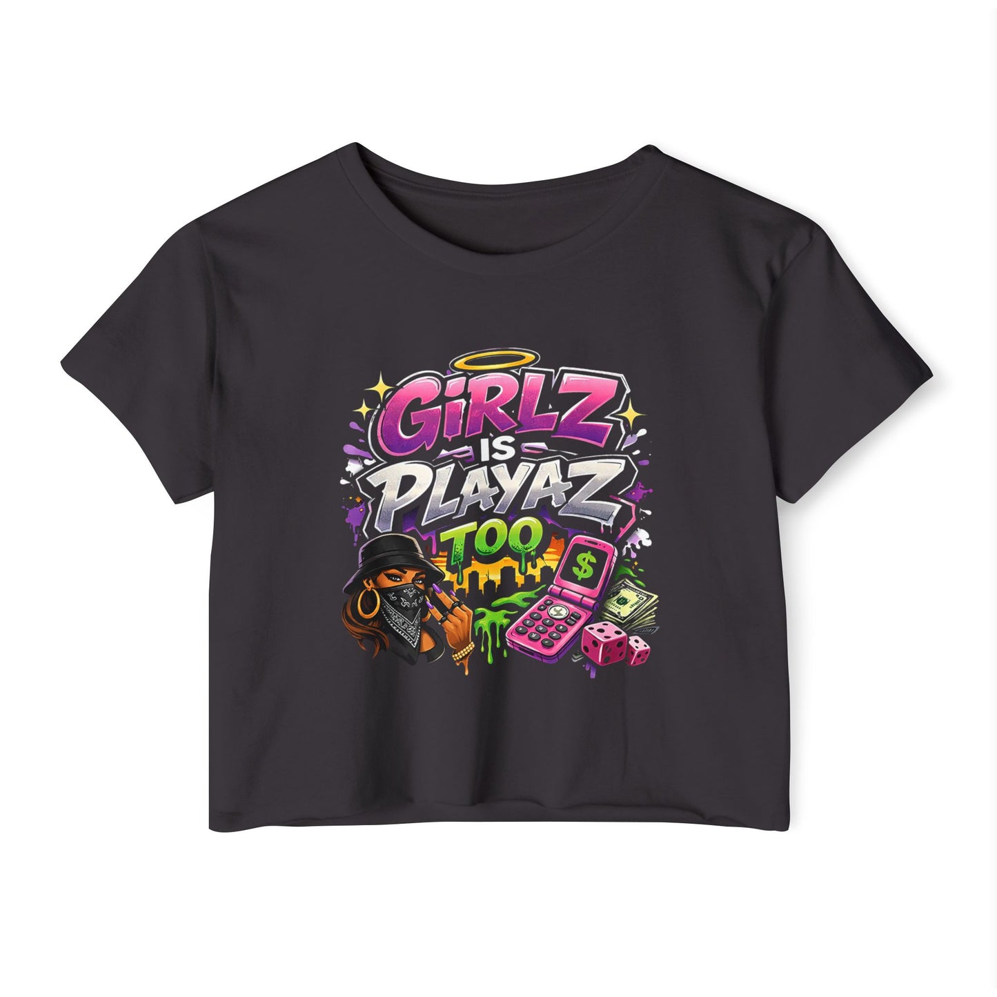 GSA BY JR " Girlz Is Playaz Too " Cropped Tee