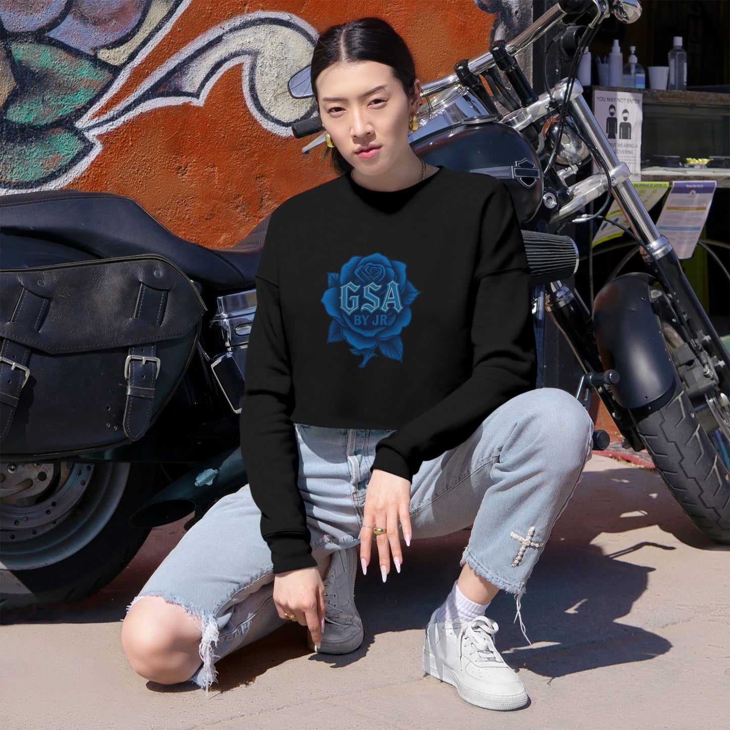 GSA BY JR Women's Cropped Sweatshirt - Black/Blue
