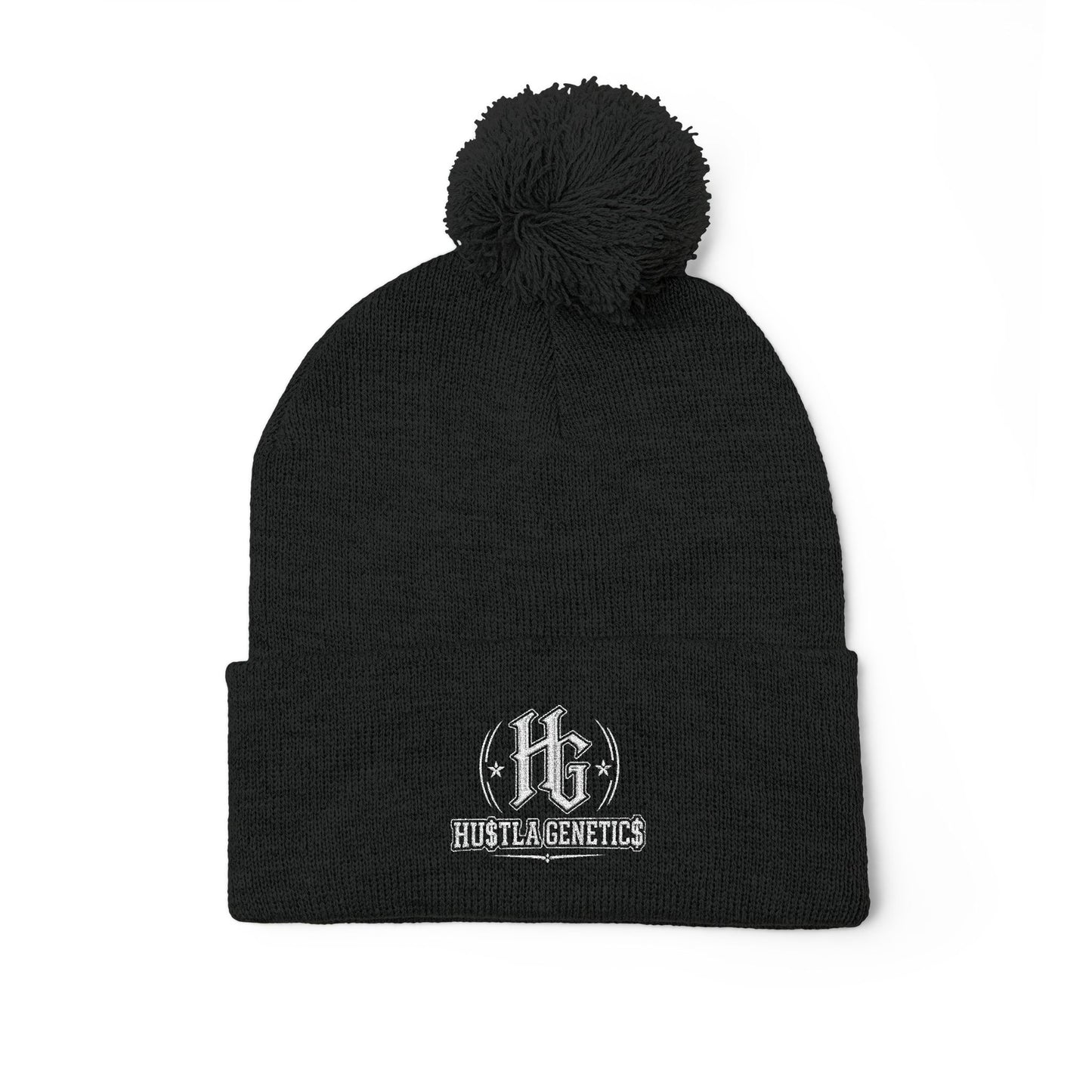 Hustla Genetics Embroidered Pom-Pom Knit Beanie